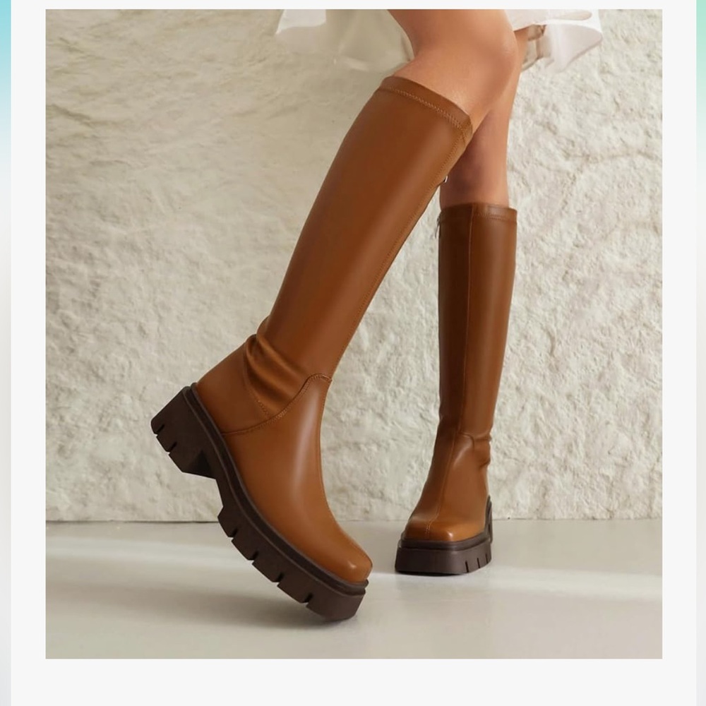 NEW VIVIANLY MSRP 79.00 Tan Over the Knee chunky heel Boots